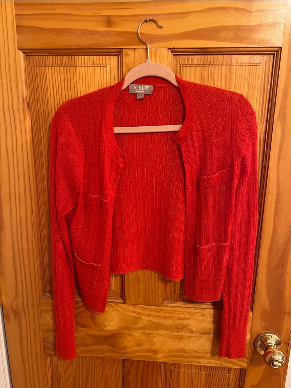 J. Crew Women's Vibrant Red Ribbed Button Cardigan